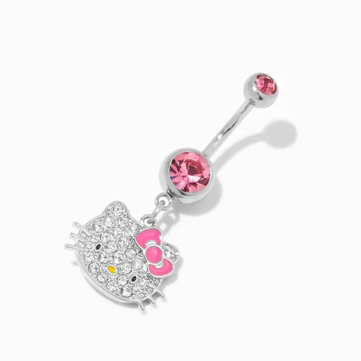 Hello Kitty® Stainless Steel Pink Crystal Charm 14G Belly Bar