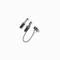 Hematite Black Mystical Gem Cuff Connector Drop Earrings