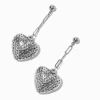Hematite Crater Heart Chain Drop Earrings