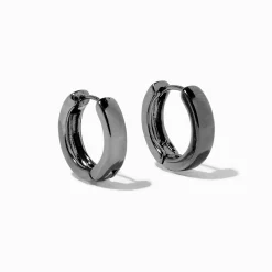 Hematite 15mm Huggie Hoop Earrings