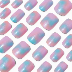 Holographic Glazed Short Square Vegan Faux Nail Set - 24 Pack