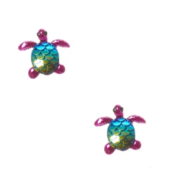Holographic Scale Turtle Clip-On Stud Earrings