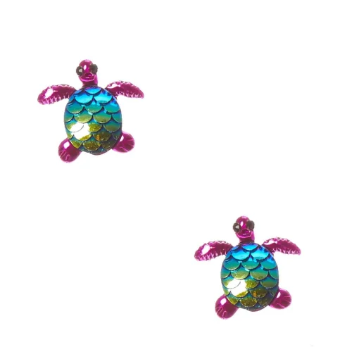Holographic Scale Turtle Clip-On Stud Earrings