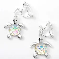 Iridescent Scale Turtle 1" Clip-On Drop Earrings