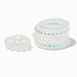 Iridescent White Spiral Hair Ties - 5 Pack