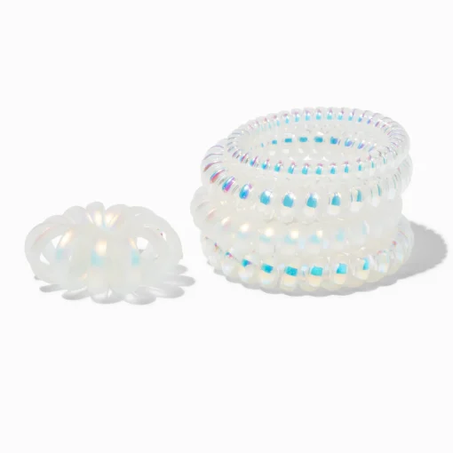 Iridescent White Spiral Hair Ties - 5 Pack