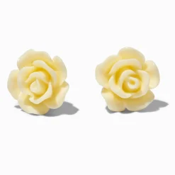 Ivory Carved Rose Stud Earrings