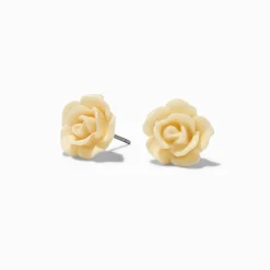Ivory Carved Rose Stud Earrings