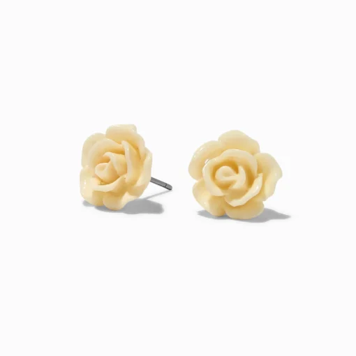 Ivory Carved Rose Stud Earrings