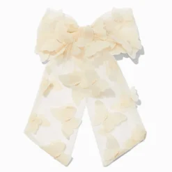Ivory Chiffon Butterfly Hair Bow Clip