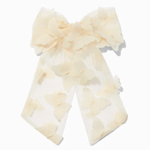 Ivory Chiffon Butterfly Hair Bow Clip