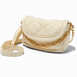 Ivory Quilted & Gold-tone Chain Crossbody Bag