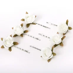 Ivory Rose Flower Hair Pins - 6 Pack
