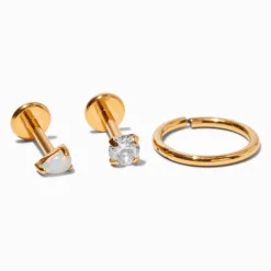18k Gold Plated Titanium Cubic Zirconia 18G Cartilage Earrings - 3 Pack