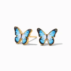 18kt Gold Plated Blue Monarch Butterfly Stud Earrings