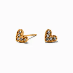 18kt Gold Plated Cubic Zirconia Heart Stud Earrings