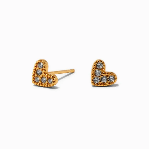 18kt Gold Plated Cubic Zirconia Heart Stud Earrings