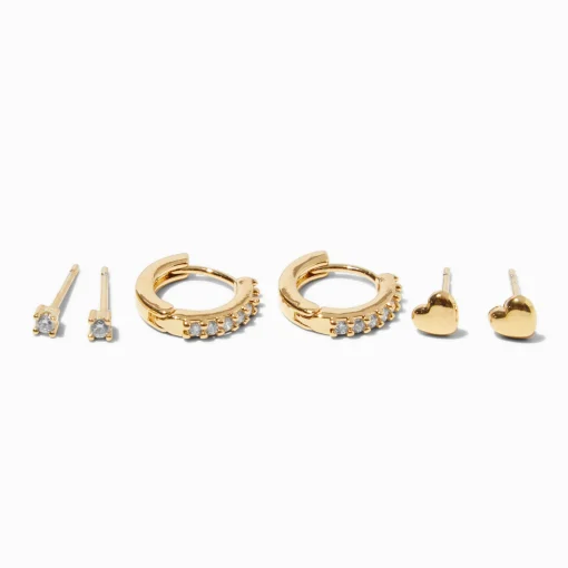 18kt Gold Plated Cubic Zirconia Heart Earring Stackables Set - 3 Pack