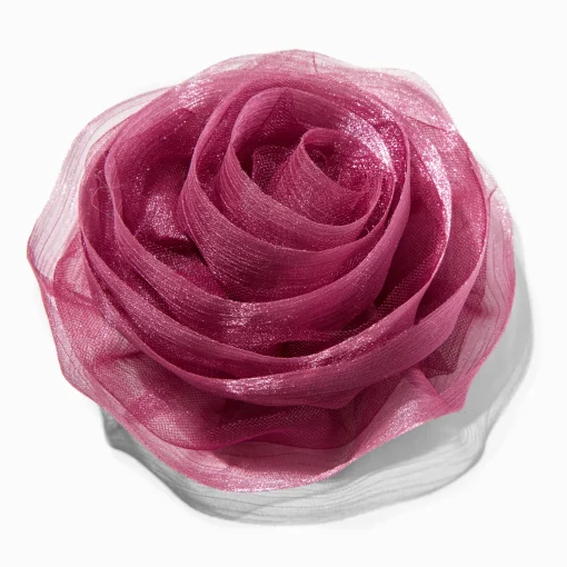 Large Purple Organza Rosette Flower Hair Clip
