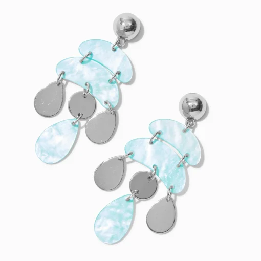 Light Blue Abstract Chandelier Drop Earrings
