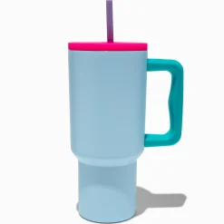Light Blue Colorblock Stainless Steel Handled Tumbler
