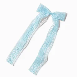 Light Blue Lace Satin Hair Bow Clip