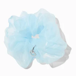 Light Blue Organza Heart Charm Hair Scrunchie