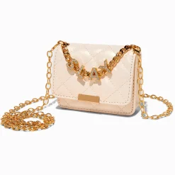 Light Pink Quilted "Slay" Gold-tone Chain Crossbody Bag