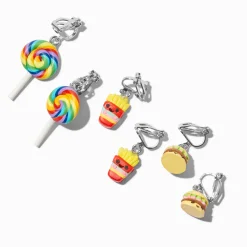 Lollipop, French Fry, & Hamburger Clip-On Earrings - 3 Pack