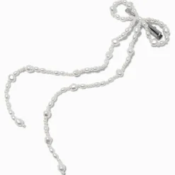Long Pearl Hair Bow Clip