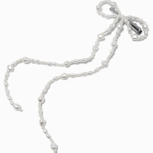Long Pearl Hair Bow Clip