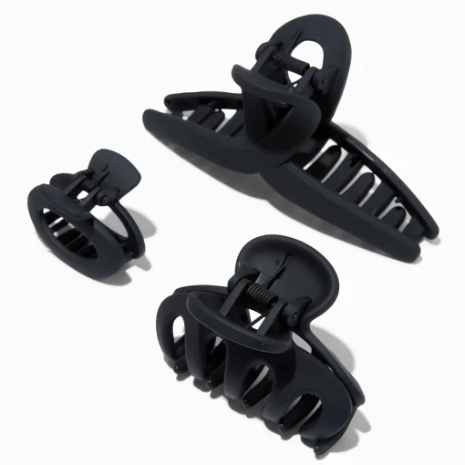 Matte Black Mixed Size Hair Claws - 3 Pack