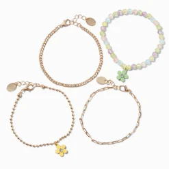 Matte Pastel Flower Gold-tone Bracelet Set - 4 Pack