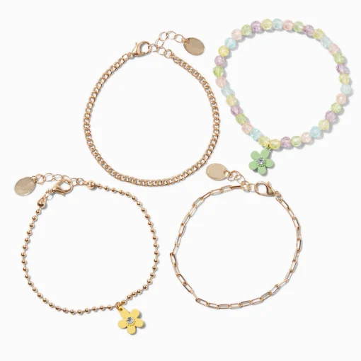 Matte Pastel Flower Gold-tone Bracelet Set - 4 Pack