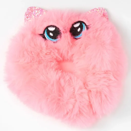 Medium Pink Furry Cat Hair Scrunchie