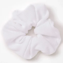 Medium White Ribbed Hair Scrunchie