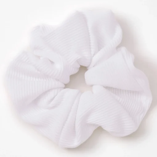 Medium White Ribbed Hair Scrunchie