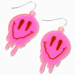 Melting Pink Happy Face 2" Drop Earrings