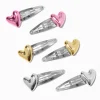 Metallic Puffy Heart Snap Hair Clips - 6 Pack