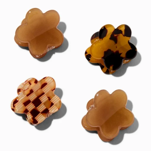 Mini Tortoiseshell Flower Hair Claws - 4 Pack
