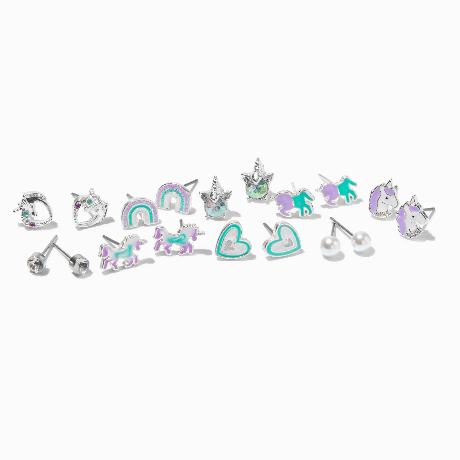 Mint & Lilac Unicorn Stud Earrings - 9 Pack