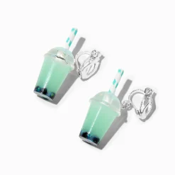 Mint Bubble Tea 0.5" Clip-On Drop Earrings