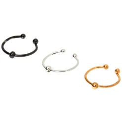 Mixed Metal Beaded Faux Hoop Nose Rings - 3 Pack