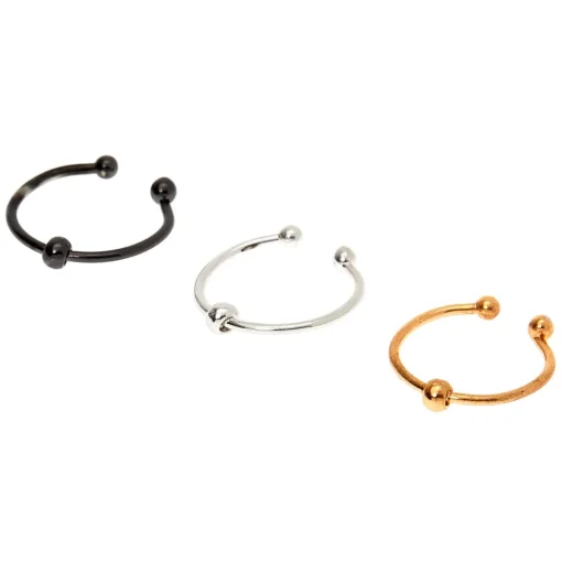 Mixed Metal Beaded Faux Hoop Nose Rings - 3 Pack