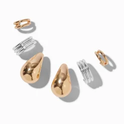 Mixed Metal Bean Hoop Earring Stackables Set - 3 Pack
