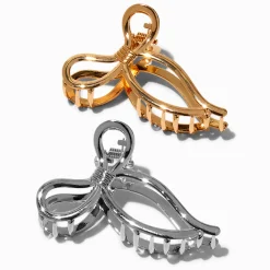 Mixed Metal Bow Hair Claws - 2 Pack