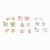 Mixed Metal Butterfly & Flower Stud Earrings - 9 Pack