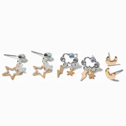 Mixed Metal Celestial Earring Set - 3 Pack