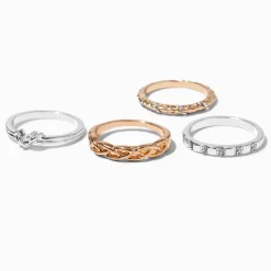 Mixed Metal Crystal Braided Ring Set - 4 Pack