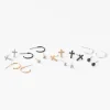 Mixed Metal Crystal Cross Earrings Set - 9 Pack